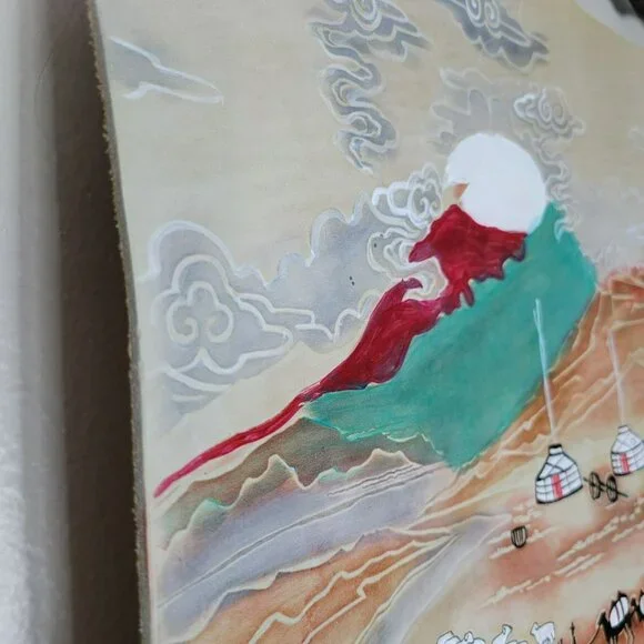 Hand Painted‎ Leather Wall Art Horses Mongolian Landscape Wood Western Carved - Picture 9 of 16